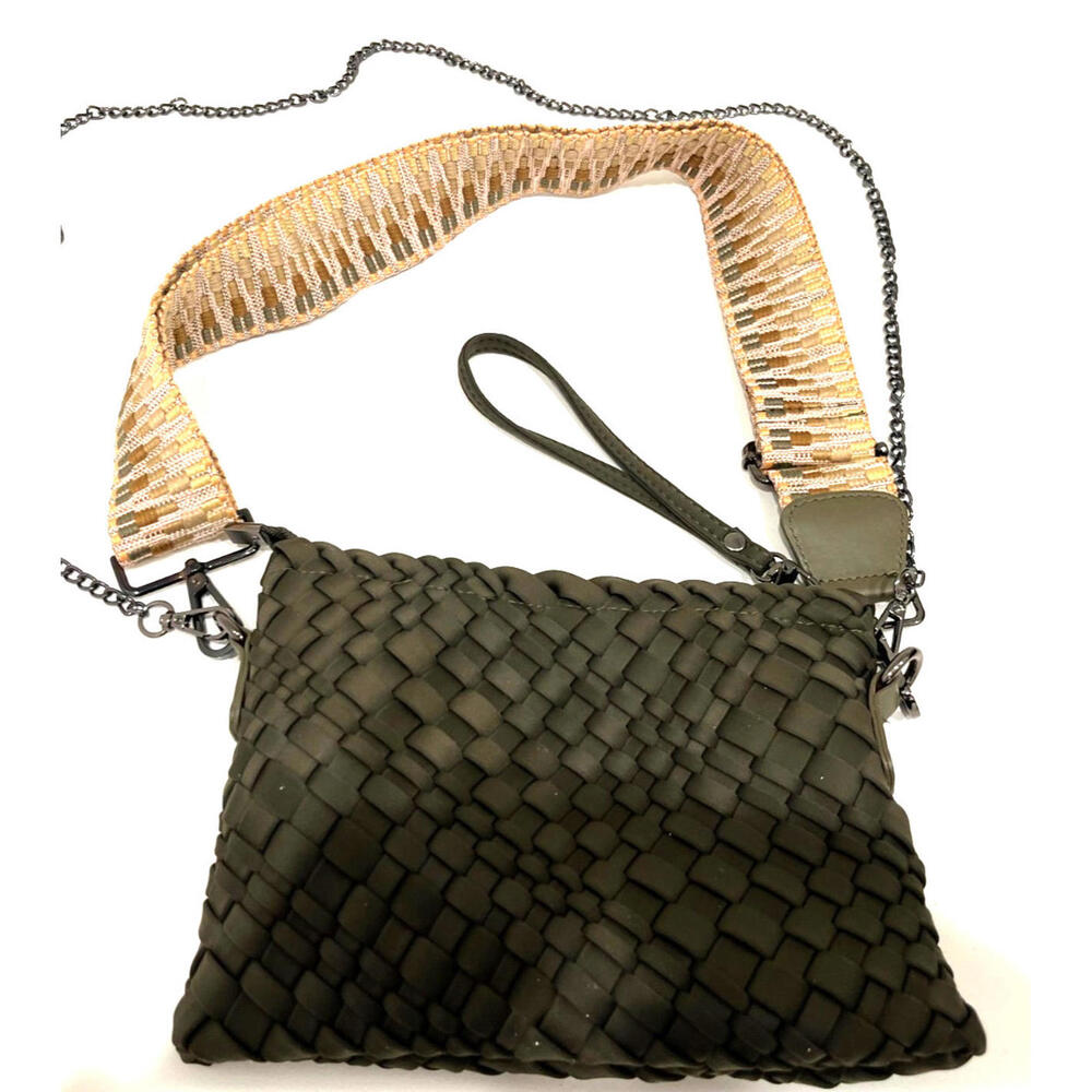 PreneLove Charlotte - Handwoven Army Green Crossbody Purse EUC